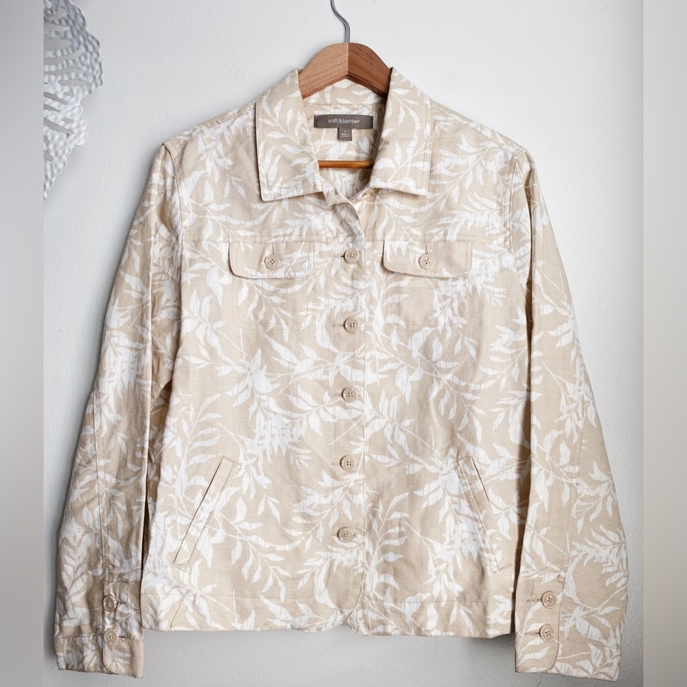 Croft & Barrow Linen Beige Neutral Floral Safari Ivory coastal beachy Monochrome